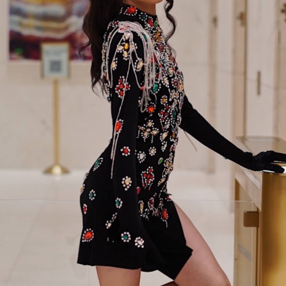 handmade dress, short black longsleeve dress, WORN ONCE, exotic - Picture 2 of 3